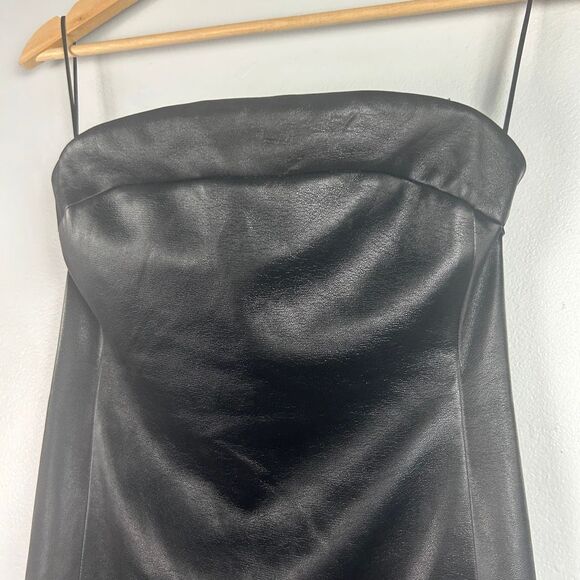 ALICE AND OLIVIA KELLY SQUARE BUST FAUX LEATHER MINI DRESS - Picture 6 of 13